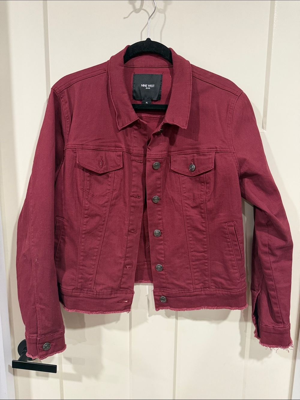 Nine West Burgundy Cropped Denim Jacket